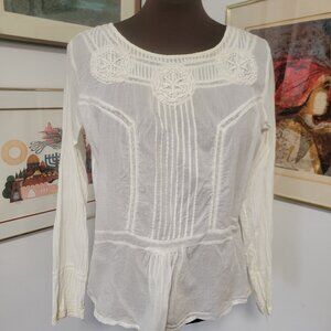 Lovely Fine White and Lace Blouse by Local 100% Cotton Size L